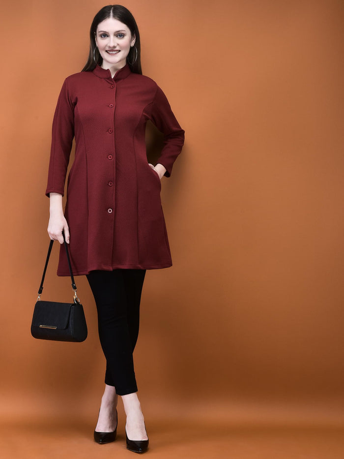 Women Viscose Maroon Solid Shrug.