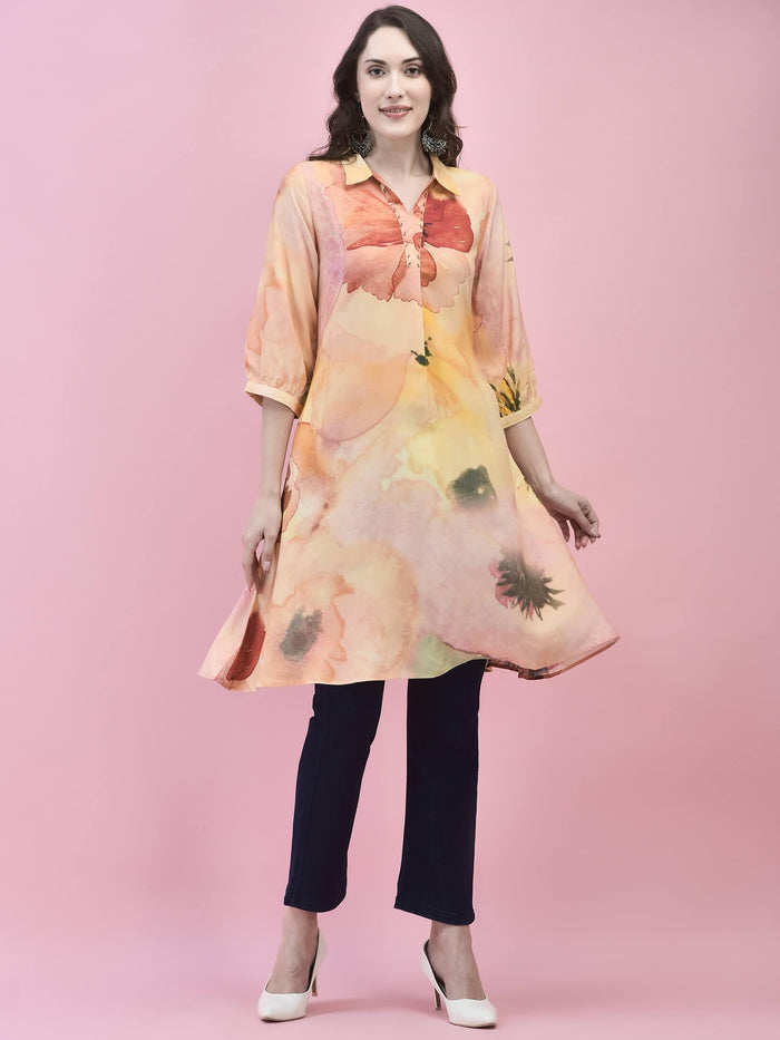 Women Viscose Multicolor Abstract Print Kurta.
