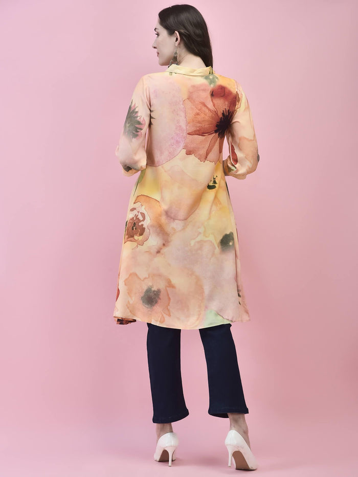 Women Viscose Multicolor Abstract Print Kurta.