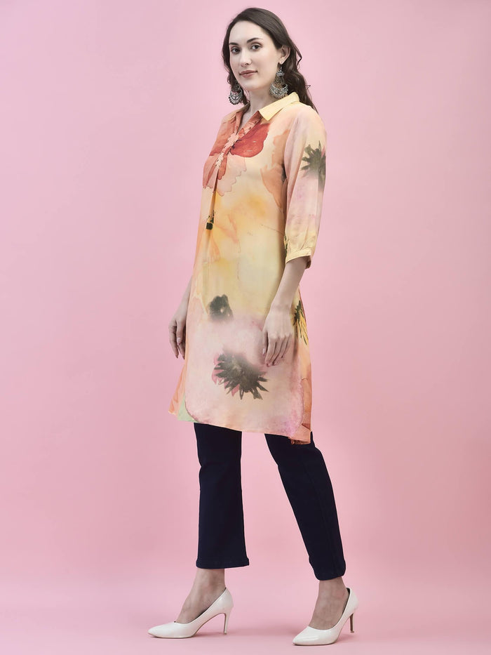 Women Viscose Multicolor Abstract Print Kurta.