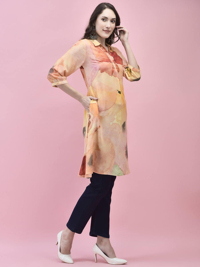 Women Viscose Multicolor Abstract Print Kurta.