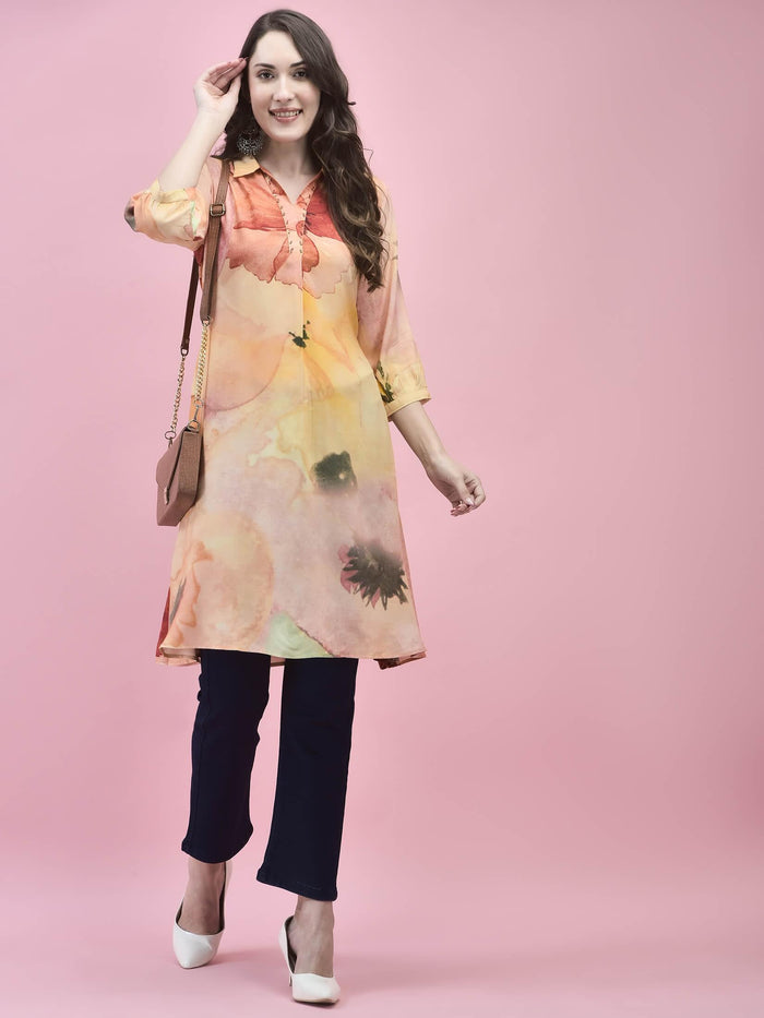 Women Viscose Multicolor Abstract Print Kurta.