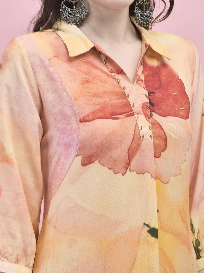 Women Viscose Multicolor Abstract Print Kurta.