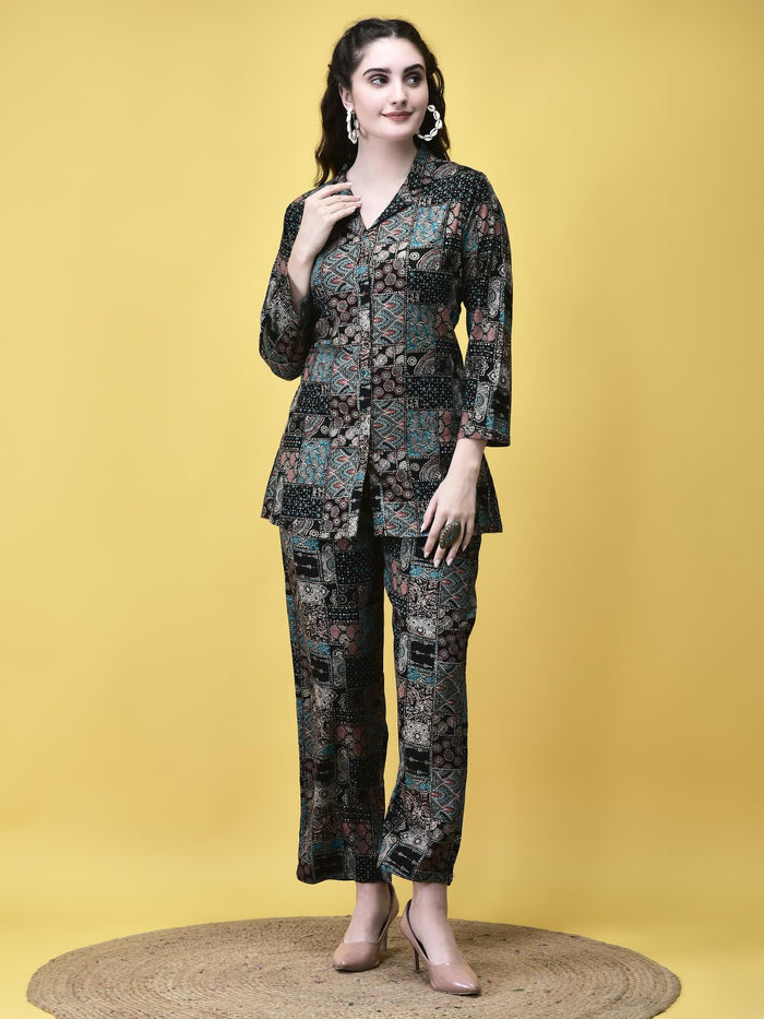 Women Viscose Multicolor Geometric Print Co-Ord Set.