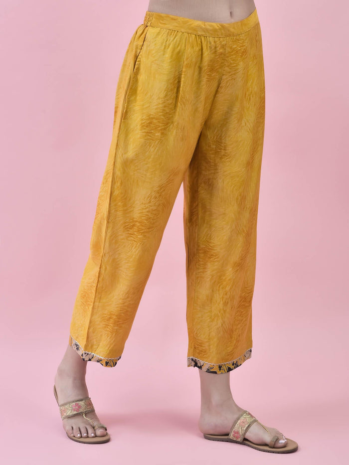 Women Viscose Mustard Floral Print Kurta Comfort Pant Dupatta.