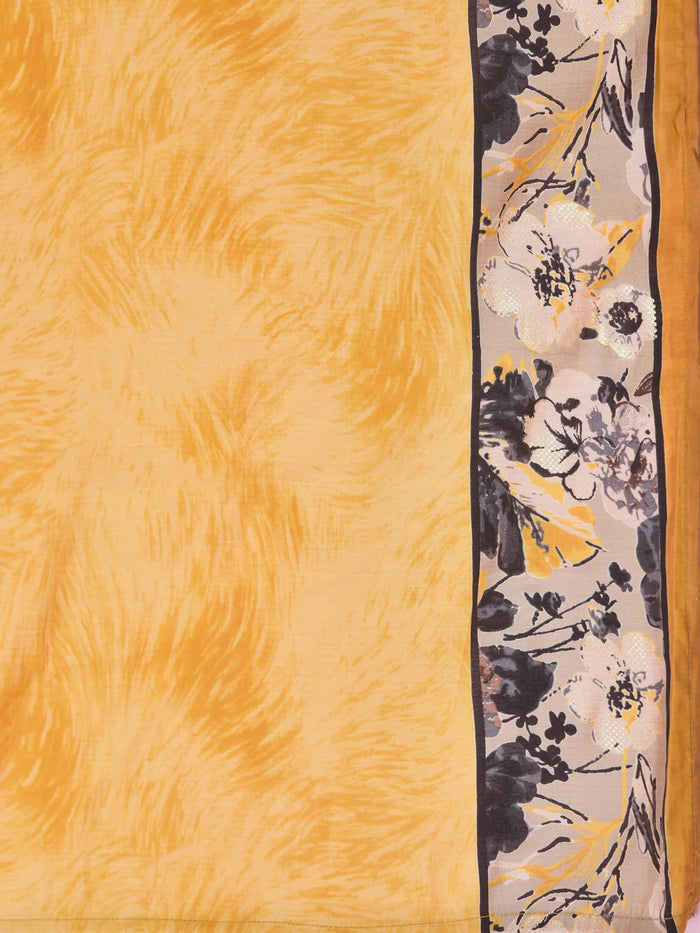 Women Viscose Mustard Floral Print Kurta Comfort Pant Dupatta.