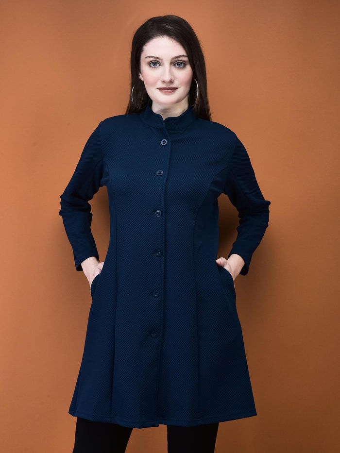 Women Viscose Navy Blue Solid Shrug.