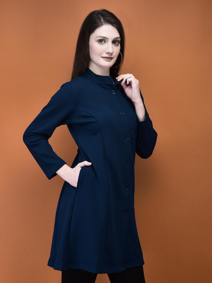 Women Viscose Navy Blue Solid Shrug.