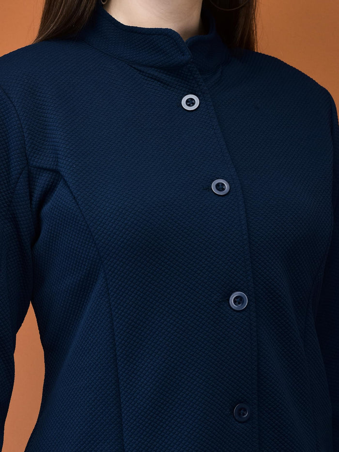Women Viscose Navy Blue Solid Shrug.