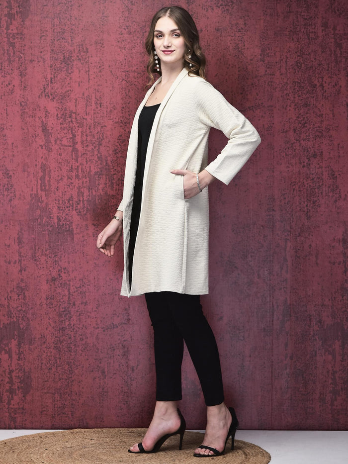 Women Viscose Off White Solid Shrug.