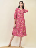 Women Viscose Pink Floral Print Dress.