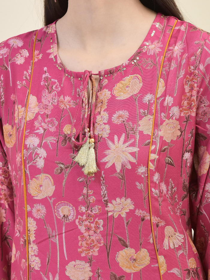 Women Viscose Pink Floral Print Dress.
