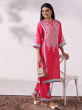 Women Viscose Pink Geometric Print Kurta With Comfort Pant