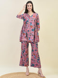 Women Viscose Pink Tropical Print Co-Ord Set.