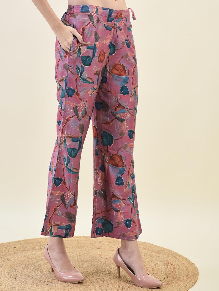 Women Viscose Pink Tropical Print Co-Ord Set.