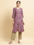 Women Viscose Purple Abstract Print Kurta.