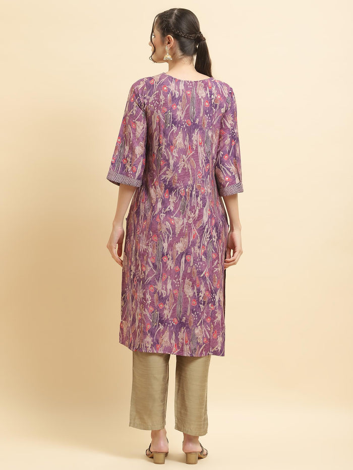 Women Viscose Purple Abstract Print Kurta.