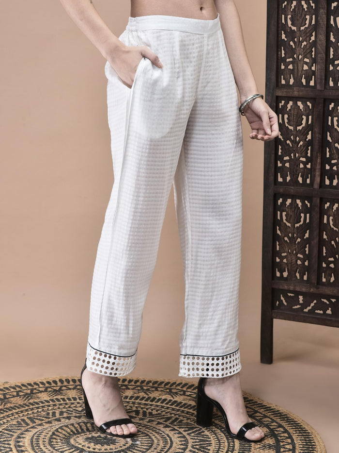 Women Viscose White Embroidered Kurta Comfort Pant Dupatta.