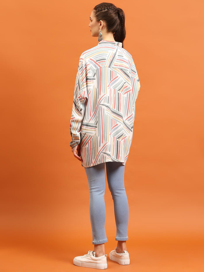 Women White Abstract Printed Shirt.