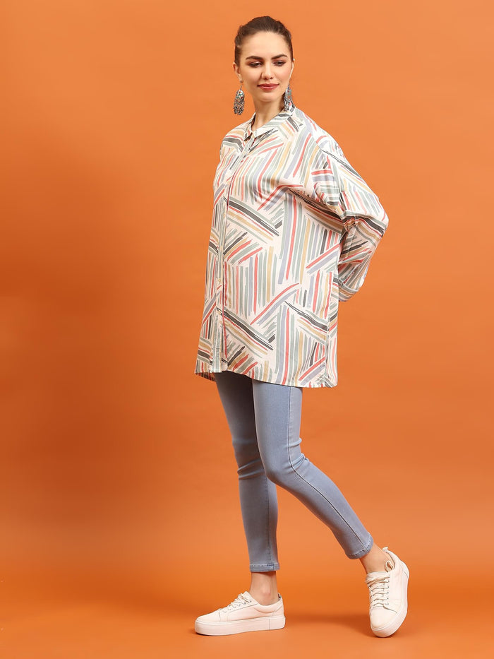 Women White Abstract Printed Shirt.