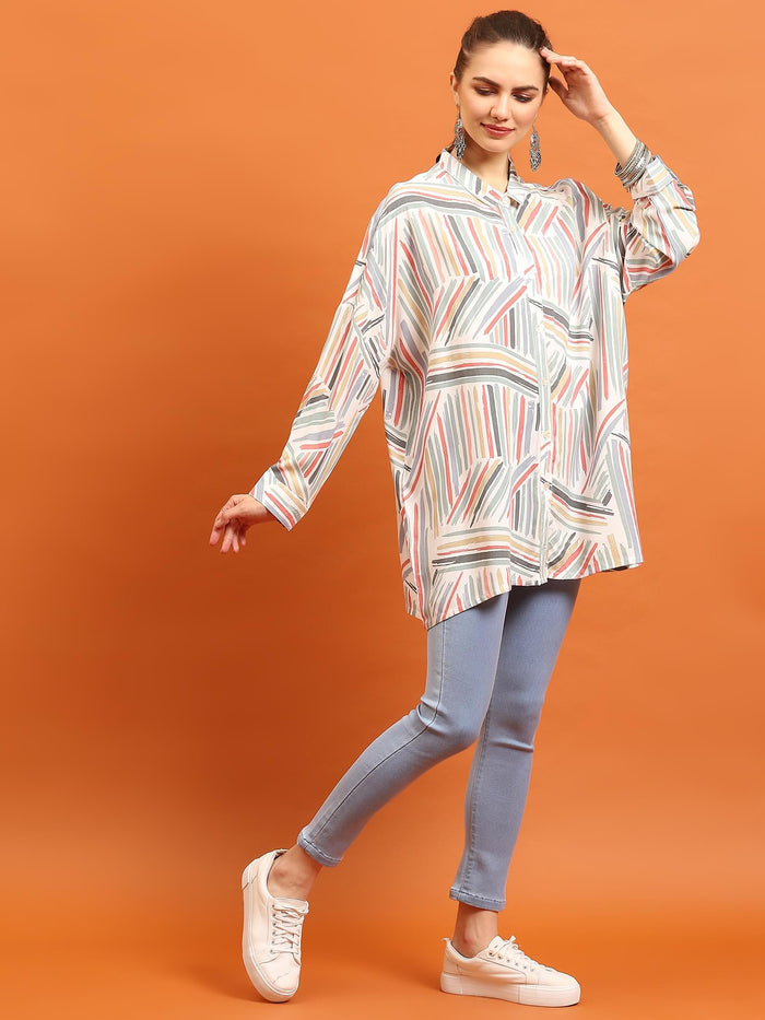 Women White Abstract Printed Shirt.