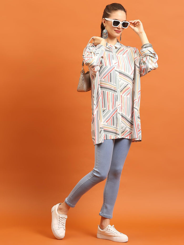 Women White Abstract Printed Shirt.