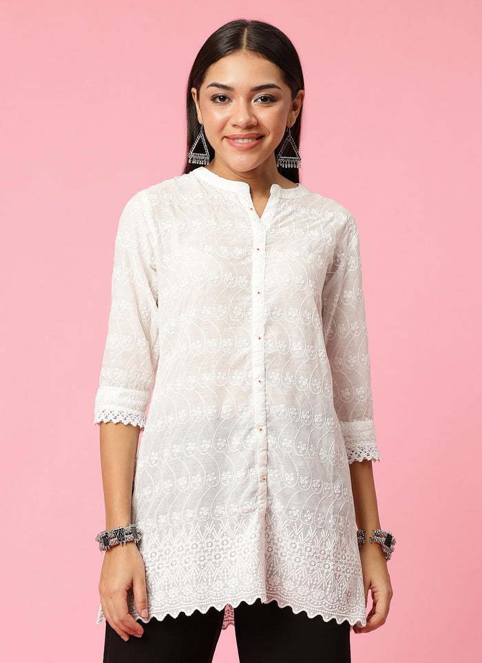Women White Embroidered Tunic.