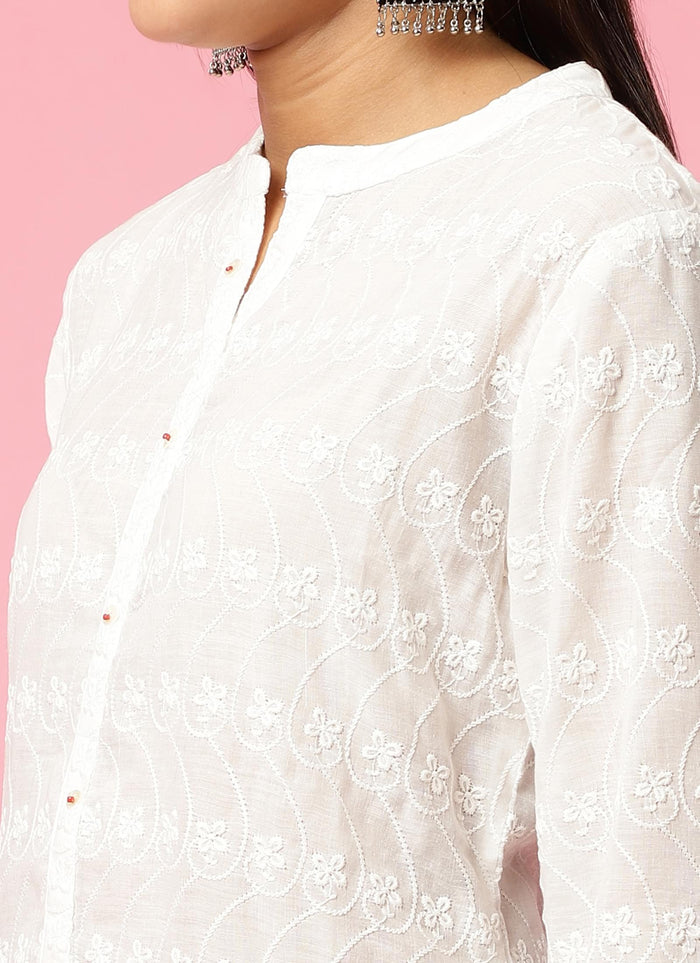 Women White Embroidered Tunic.