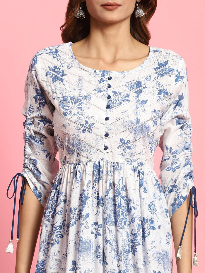 Women White Floral Printed Kurta Comfort Pant Dupatta.