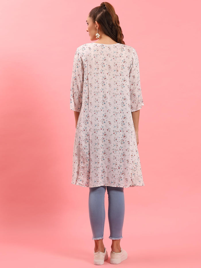 Women White Floral Printed Kurta.