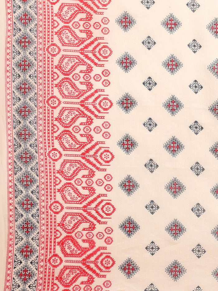 Women White Geometric Printed Dress With Dupatta.