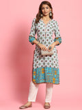 Women White Geometric Printed Kurta.
