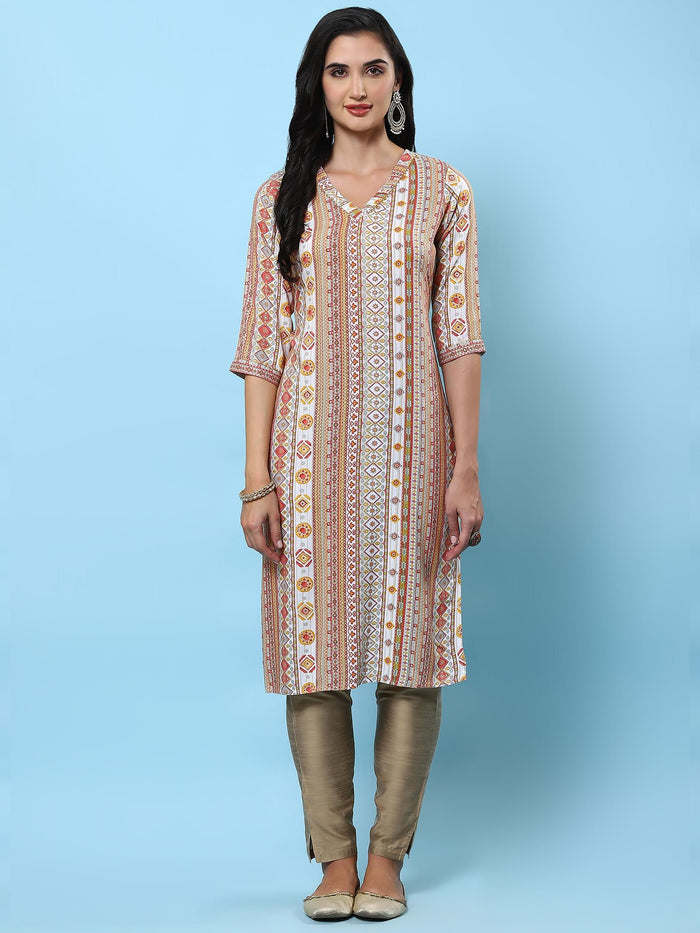 Women White Printed Kurta.