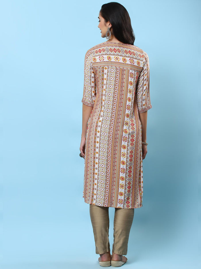 Women White Printed Kurta.