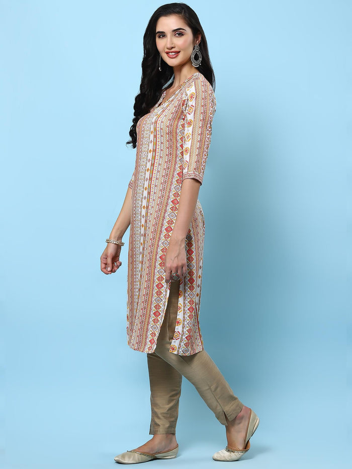 Women White Printed Kurta.