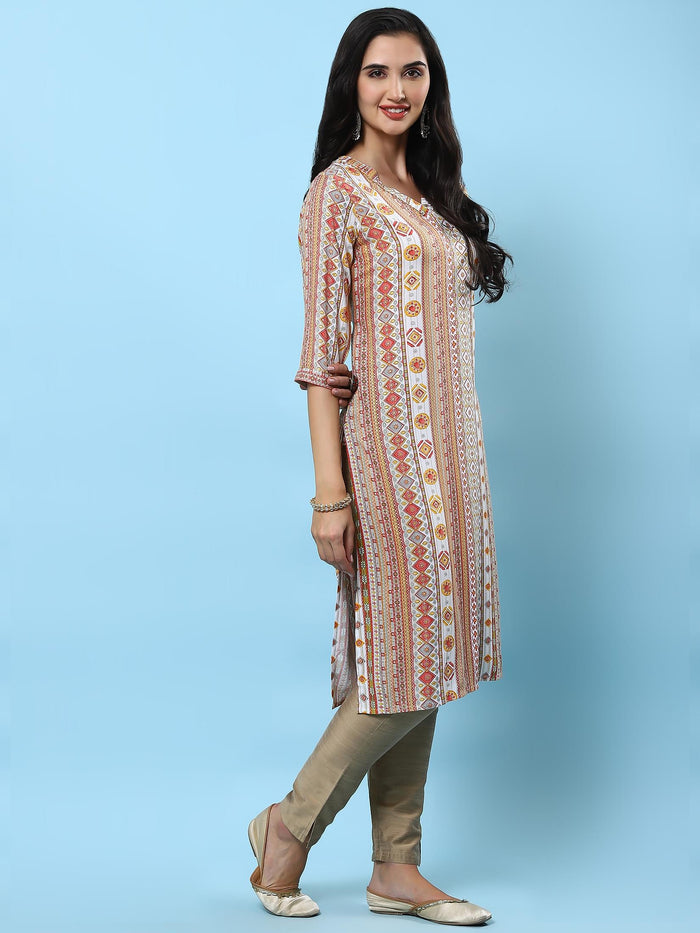 Women White Printed Kurta.