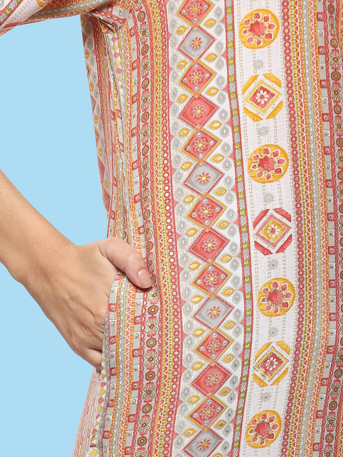 Women White Printed Kurta.