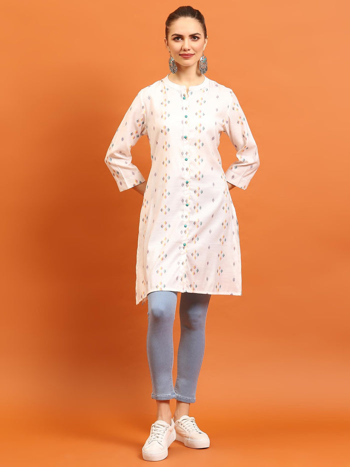 Women White Printed Kurti.