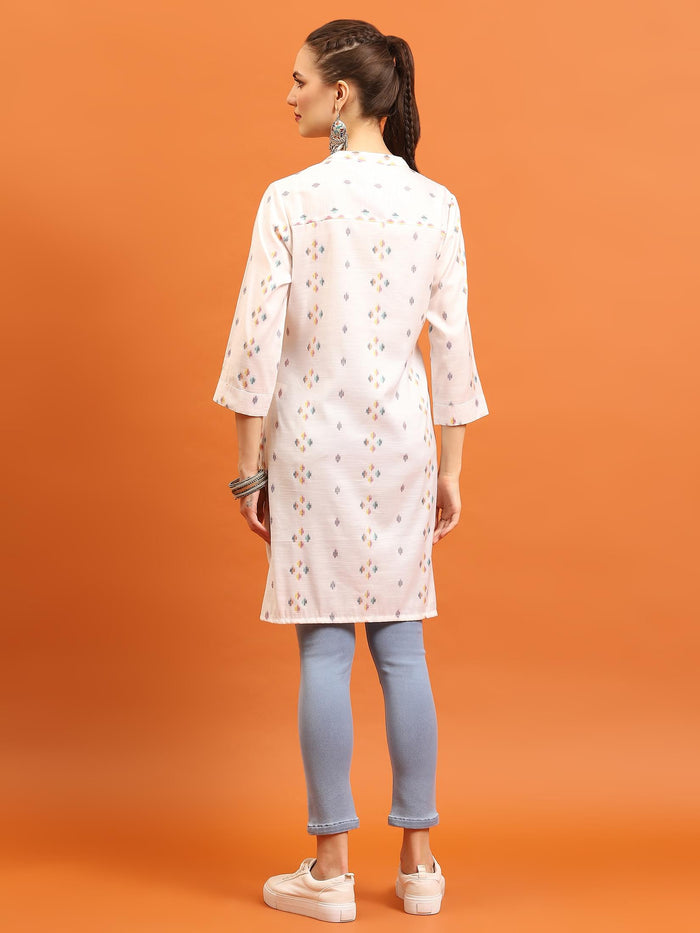 Women White Printed Kurti.
