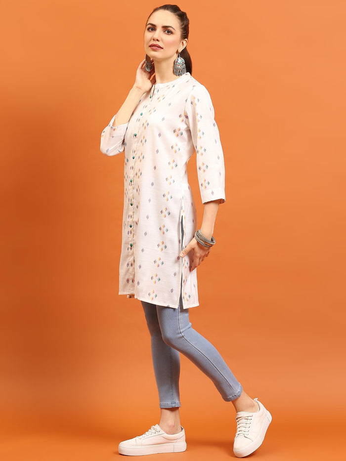 Women White Printed Kurti.