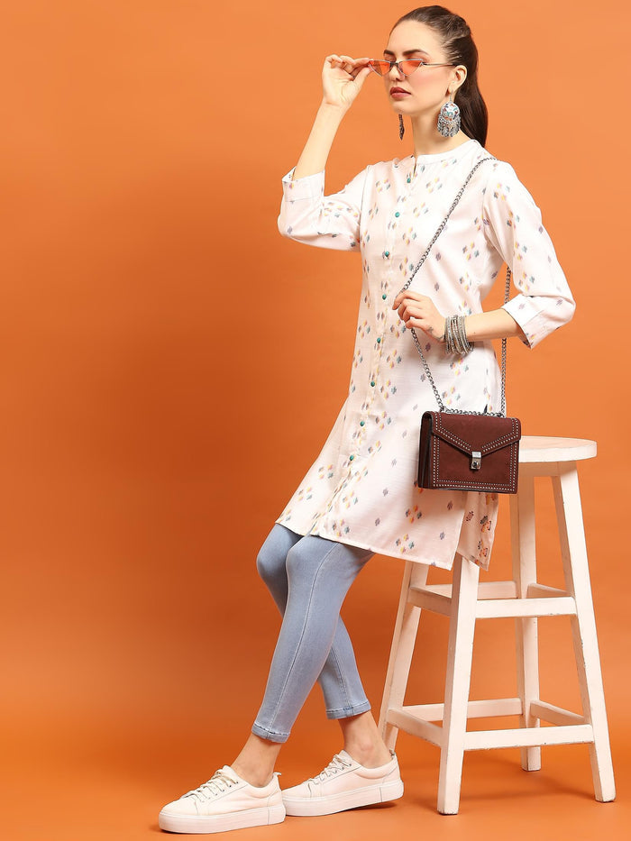 Women White Printed Kurti.