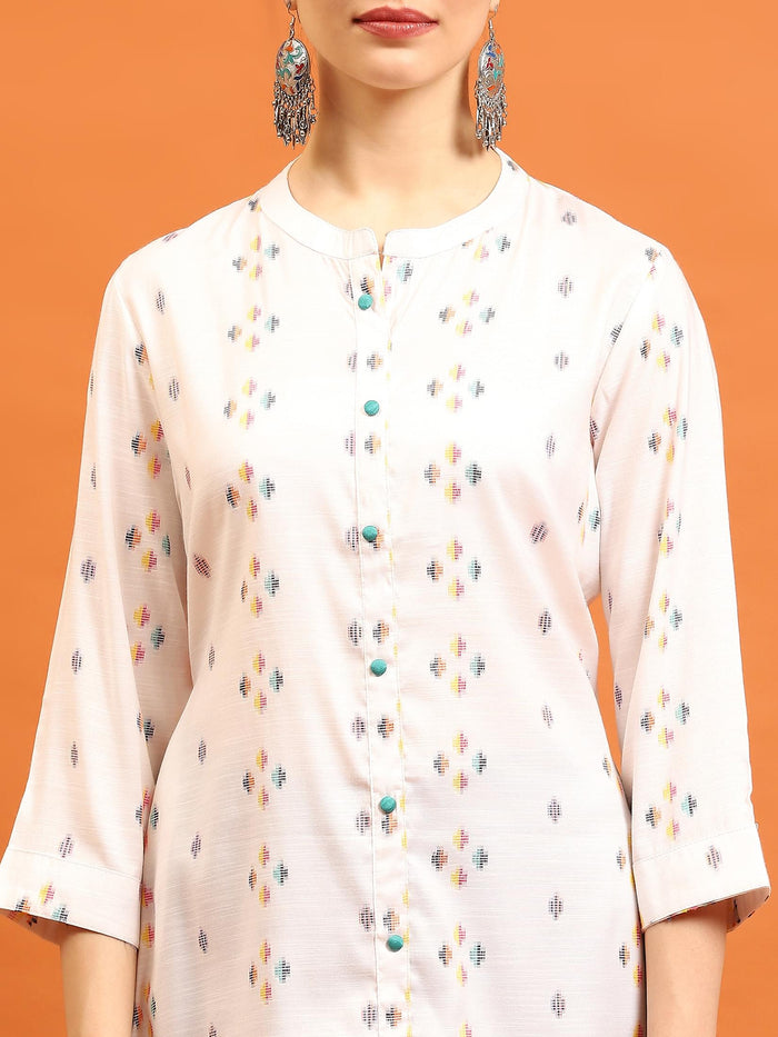 Women White Printed Kurti.