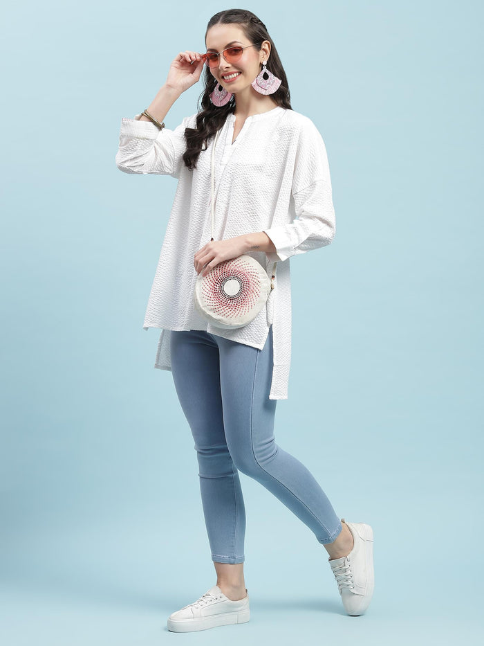 Women White Solid Boxy Tunic.