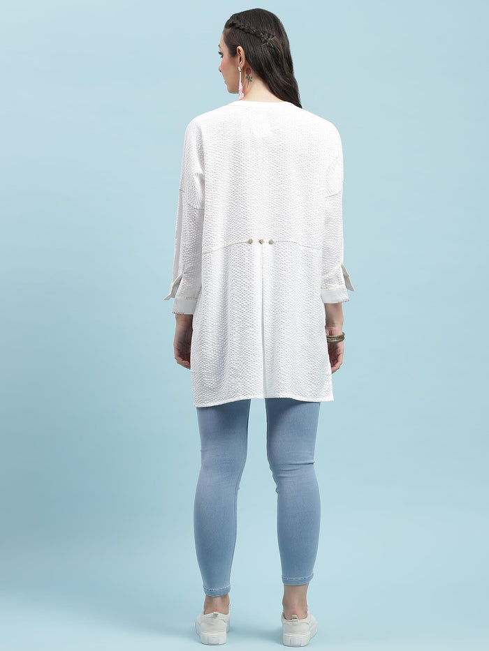 Women White Solid Boxy Tunic.