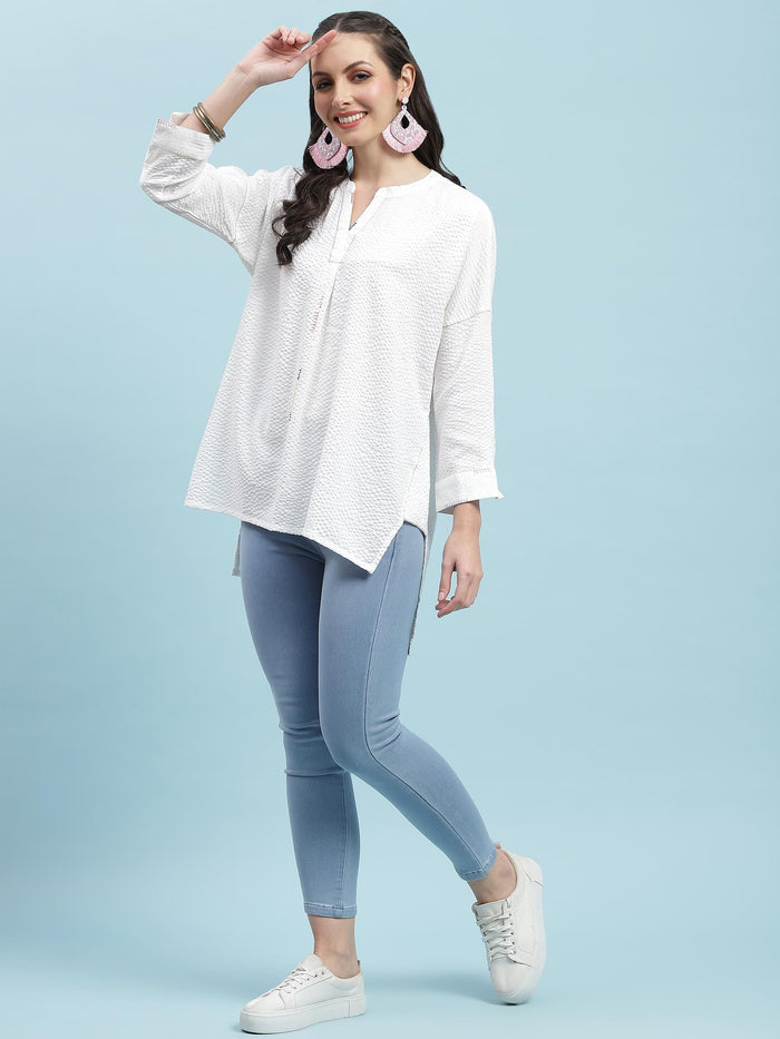 Women White Solid Boxy Tunic.