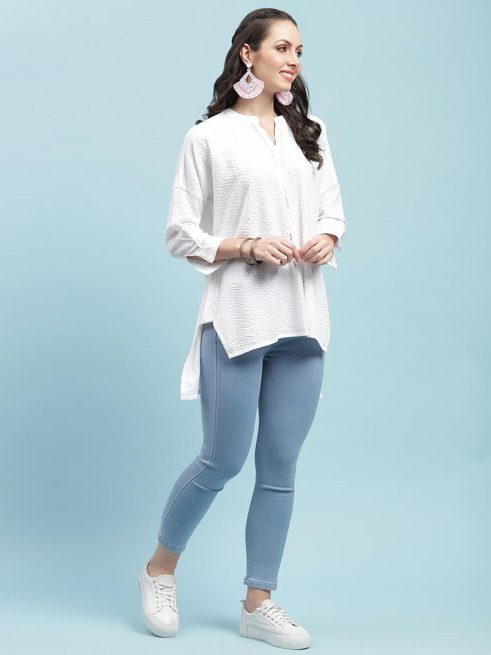 Women White Solid Boxy Tunic.