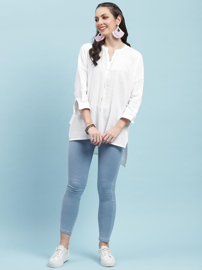 Women White Solid Boxy Tunic.