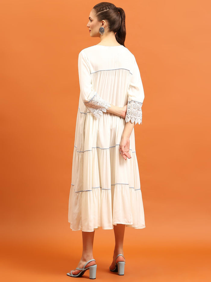 Women White Solid Dress.