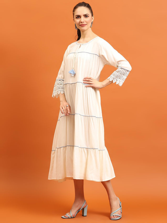 Women White Solid Dress.