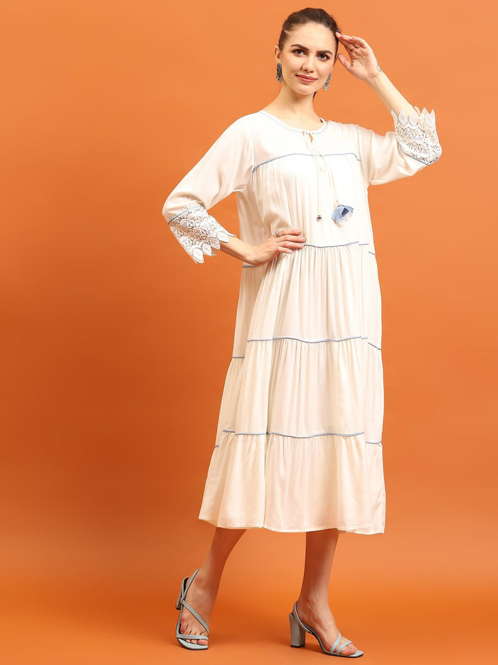 Women White Solid Dress.